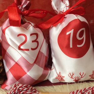 Piros-fehér adventi kalendárium naptár zsák 24 db - Meska.hu