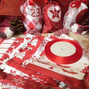 Piros-fehér adventi kalendárium naptár zsák 24 db - karácsony - adventi díszek - adventi naptár - Meska.hu