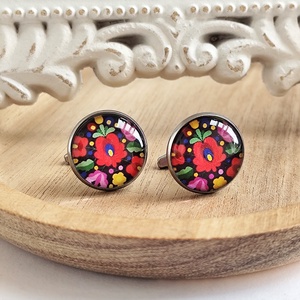 Fekete matyó nemesacél mandzsettagomb - Meska.hu