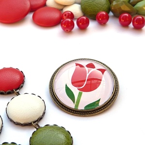 Nemzetiszínű kitűző, kokárda, tulipán (bronz) - Meska.hu