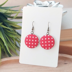 Piros pöttyös textil fülbevaló, Ékszer, Fülbevaló, Lógó fülbevaló, Ékszerkészítés, MESKA