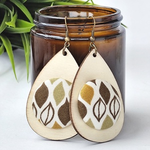 Levelek fa-textil fülbevaló - Meska.hu