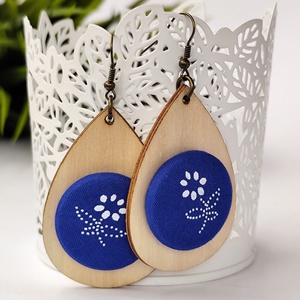 Kékfestő fa-textil fülbevaló - Meska.hu