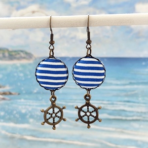 Tengerészcsíkos  textil  fülbevaló  - ékszer - fülbevaló - lógó fülbevaló - Meska.hu