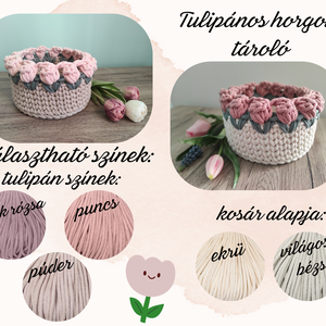 Tulipános horgolt tároló - otthon & életmód - dekoráció - asztal és polc dekoráció - dekorációs tál, tartó - Meska.hu