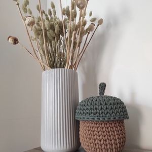 Horgolt makk tároló (fahéj, olajfa színben) - otthon & életmód - dekoráció - asztal és polc dekoráció - dekorációs tál, tartó - Meska.hu