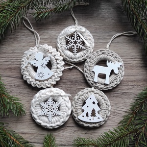 Horgolt karácsonyfadísz szett natúr-bézs színben - Meska.hu