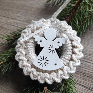 Horgolt karácsonyfadísz szett natúr-bézs színben - karácsony - karácsonyi lakásdekoráció - karácsonyfadíszek - Meska.hu