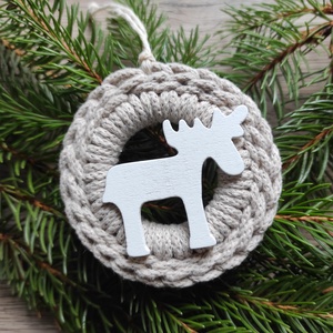 Horgolt karácsonyfadísz szett natúr-bézs színben - karácsony - karácsonyi lakásdekoráció - karácsonyfadíszek - Meska.hu