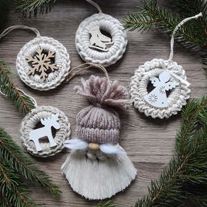 Horgolt karácsonyfadísz szett natúr-bézs színben, Karácsony, Karácsonyi lakásdekoráció, Karácsonyfadíszek, Horgolás, MESKA