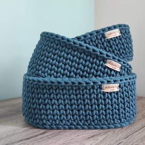 3 db-os horgolt kosár szett (petrol színben), Otthon & Életmód, Tárolás & Rendszerezés, Tárolókosár, Horgolás, MESKA