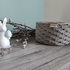 Csomómintás horgolt kosár (sötétbézs színben) - otthon & életmód - tárolás & rendszerezés - tárolókosár - Meska.hu