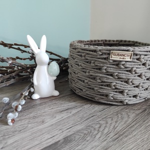 Csomómintás horgolt kosár (sötétbézs színben), Otthon & Életmód, Tárolás & Rendszerezés, Tárolókosár, Horgolás, MESKA