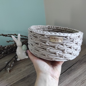 Csomómintás horgolt kosár (világosbézs színben) - otthon & életmód - tárolás & rendszerezés - tárolókosár - Meska.hu