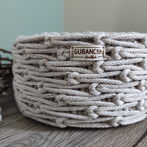 Csomómintás horgolt kosár (zab színben) - otthon & életmód - tárolás & rendszerezés - tárolókosár - Meska.hu