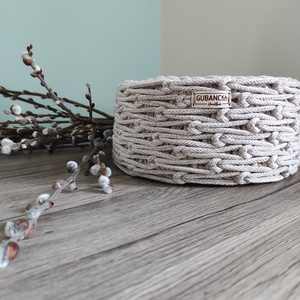 Csomómintás horgolt kosár (zab színben), Otthon & Életmód, Tárolás & Rendszerezés, Tárolókosár, Horgolás, MESKA