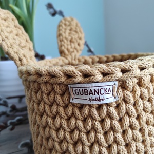 Horgolt nyuszifüles kosár (okker színben) - otthon & életmód - tárolás & rendszerezés - tárolókosár - Meska.hu