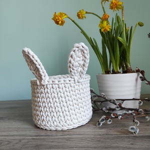 Horgolt nyuszifüles kosár (ekrü színben) - otthon & életmód - tárolás & rendszerezés - tárolókosár - Meska.hu