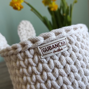 Horgolt nyuszifüles kosár (ekrü színben) - otthon & életmód - tárolás & rendszerezés - tárolókosár - Meska.hu