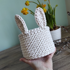 Horgolt nyuszifüles kosár (ekrü színben), Otthon & Életmód, Tárolás & Rendszerezés, Tárolókosár, Horgolás, MESKA