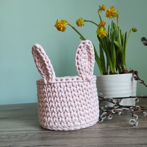 Horgolt nyuszifüles kosár (púder rózsaszín) - Meska.hu