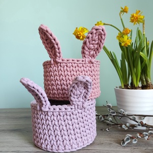 Horgolt nyuszifüles kosár szett (antik rózsa és puncs színben) - Meska.hu