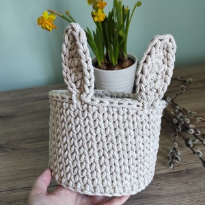 Horgolt nyuszifüles kosár NAGY méretben (zab színben) - Meska.hu