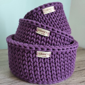 3 db-os horgolt kosár szett (mályva színben) - Meska.hu