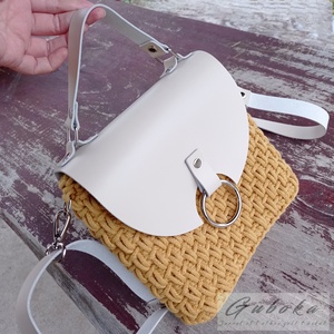 Női crossbody táska bőr fedlappal, horgolt - Meska.hu