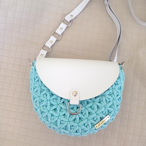 Mentakék női válltáska, jázmin mintával, Táska & Tok, Kézitáska & válltáska, Vállon átvethető táska, Horgolás, Varrás, MESKA