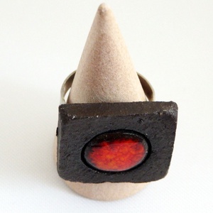 Lávafolt rusztikus barna piros kerámia gyűrű - ékszer - gyűrű - statement gyűrű - Meska.hu