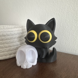 Cuki fekete cica koponyával  3D nyomtatott figura különleges dekornak - otthon & életmód - dekoráció - dísztárgy - Meska.hu