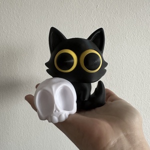 Cuki fekete cica koponyával  3D nyomtatott figura különleges dekornak - otthon & életmód - dekoráció - dísztárgy - Meska.hu