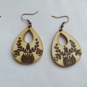 Népies fülbevaló fából, Ékszer, Fülbevaló, Lógó fülbevaló, Ékszerkészítés, Famegmunkálás, MESKA