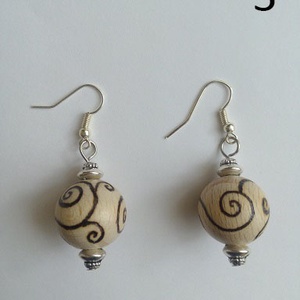 Mintás, fa fülbevaló - pirográf technikával, Ékszer, Fülbevaló, Lógó fülbevaló, Ékszerkészítés, Famegmunkálás, MESKA