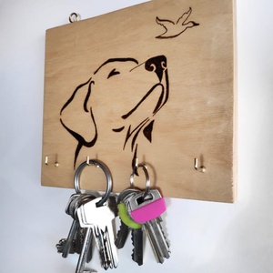 Fali kulcstartó pirográffal égetett kutya motívummal - otthon & életmód - dekoráció - fali és függő dekoráció - fali kulcstartó - Meska.hu