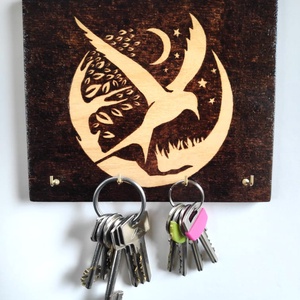 Fali kulcstartó pirográffal égetett madár motívummal - otthon & életmód - dekoráció - fali és függő dekoráció - fali kulcstartó - Meska.hu
