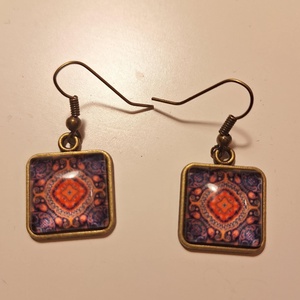 Fülbevaló - piros-kék mintás - ékszer - fülbevaló - lógó fülbevaló - Meska.hu