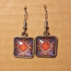 Fülbevaló - piros-kék mintás - ékszer - fülbevaló - lógó fülbevaló - Meska.hu