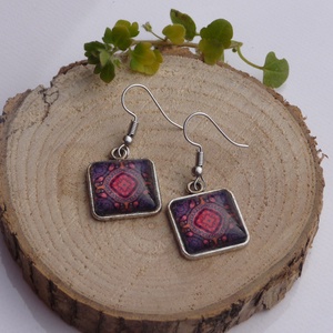 Fülbevaló - piros-kék mintás, Ékszer, Fülbevaló, Lógó fülbevaló, Ékszerkészítés, MESKA