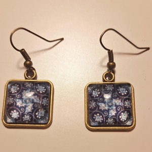 Fülbevaló - kék mintás - ékszer - fülbevaló - lógó fülbevaló - Meska.hu