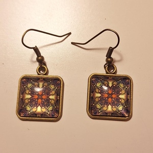 Fülbevaló - zöld-sárga mintával - ékszer - fülbevaló - lógó fülbevaló - Meska.hu