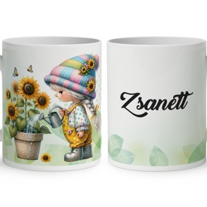 Névvel kérhető - Locsolós napraforgós manó lány mintás bögre, Otthon & Életmód, Konyhafelszerelés, tálalás, Tálalás, Bögre & Csésze, , MESKA