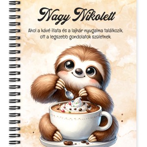 Személyre szabható - Kávés lajhár egy kis nasival mintás A5-ös füzet, Otthon & Életmód, Papír, írószer, Jegyzetfüzet & Napló, , MESKA