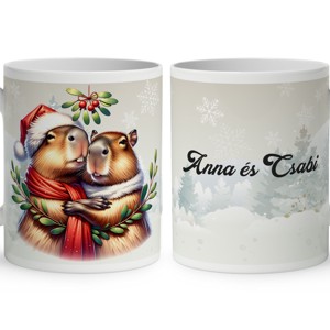 Névvel kérhető - Cuki Karácsonyi capybara pár mintás bögre, Otthon & Életmód, Konyhafelszerelés, tálalás, Tálalás, Bögre & Csésze, , MESKA