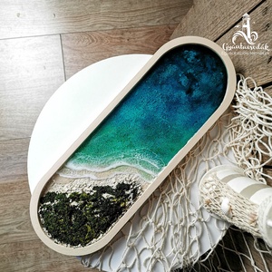 Tengerpartos hosszú tálca - Epoxi gyanta - Gyantacsodák - otthon & életmód - konyhafelszerelés, tálalás - tálalás - tálca - Meska.hu