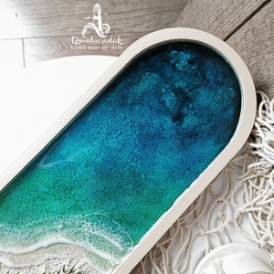 Tengerpartos hosszú tálca - Epoxi gyanta - Gyantacsodák - otthon & életmód - konyhafelszerelés, tálalás - tálalás - tálca - Meska.hu