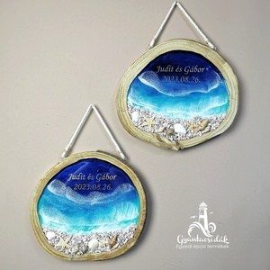 Szülőköszöntő falikép saját felirattal - Tenger fa korongban - Epoxi, epoxy gyanta, műgyanta falikép - Gyantacsodák - esküvő - emlék & ajándék - szülőköszöntő ajándék - Meska.hu