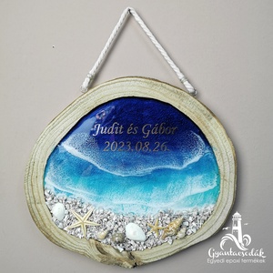 Szülőköszöntő falikép saját felirattal - Tenger fa korongban - Epoxi, epoxy gyanta, műgyanta falikép - Gyantacsodák - esküvő - emlék & ajándék - szülőköszöntő ajándék - Meska.hu