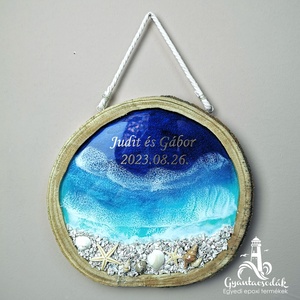 Szülőköszöntő falikép saját felirattal - Tenger fa korongban - Epoxi, epoxy gyanta, műgyanta falikép - Gyantacsodák - esküvő - emlék & ajándék - szülőköszöntő ajándék - Meska.hu
